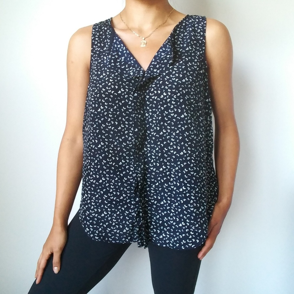 Cynthia Rowley B&W sleeveless ruffle blouse size L